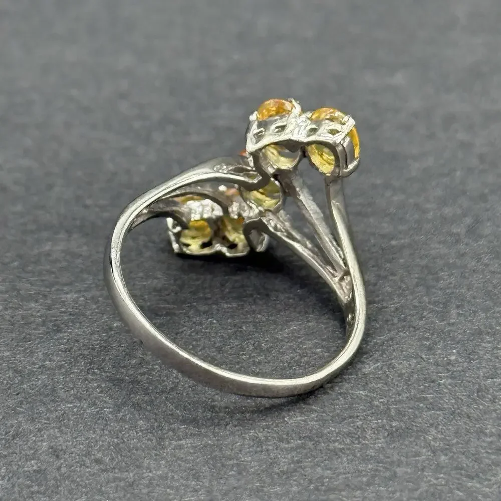 Vintage 925 S Silver Yellow Citrine Multi-Stone Bypass Cluster Ring Size 8